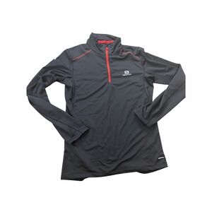 Salomon AdvancedSkin Warm 1/4 Zip Pullover Mens Small Black Red L39387900